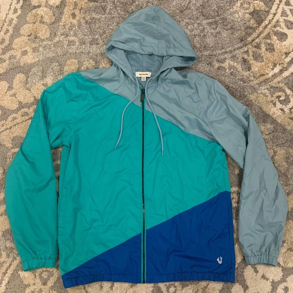 True Religion Color Block Hooded Windbreaker‎ Jacket Men's Size Medium - 103855